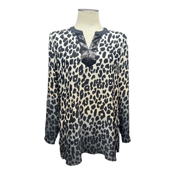 Susan Graver Long Sleeve Tunic Sequin Leopard Black Gray Tan 8 - Picture 1 of 8